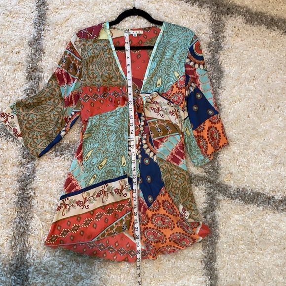 CABI Boho Tie Front Patchwork Kimono/Swim Coverup 3/4 sleeve Sz S - Picture 3 of 4